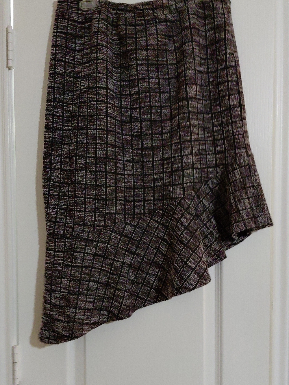 Asymmetrical Plaid Midi Skirt in Black and Gray